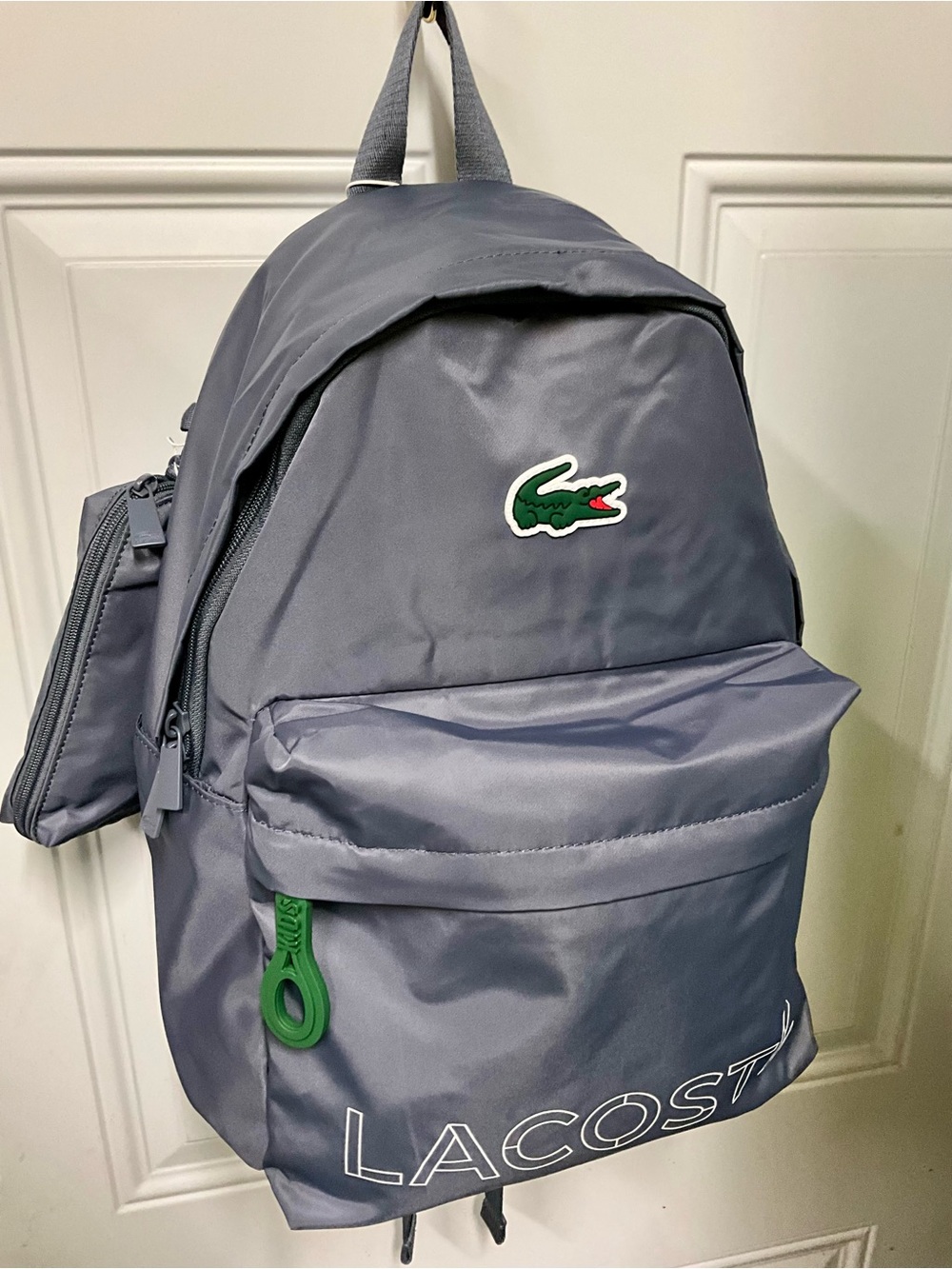 Lacoste Gray Backpack with Green Croc Accent